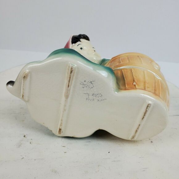 Vintage 1930s Royal Copley Ceramic Planter Girl w/ Barrel 6x6x3.5 Inch - Picture 6 of 7